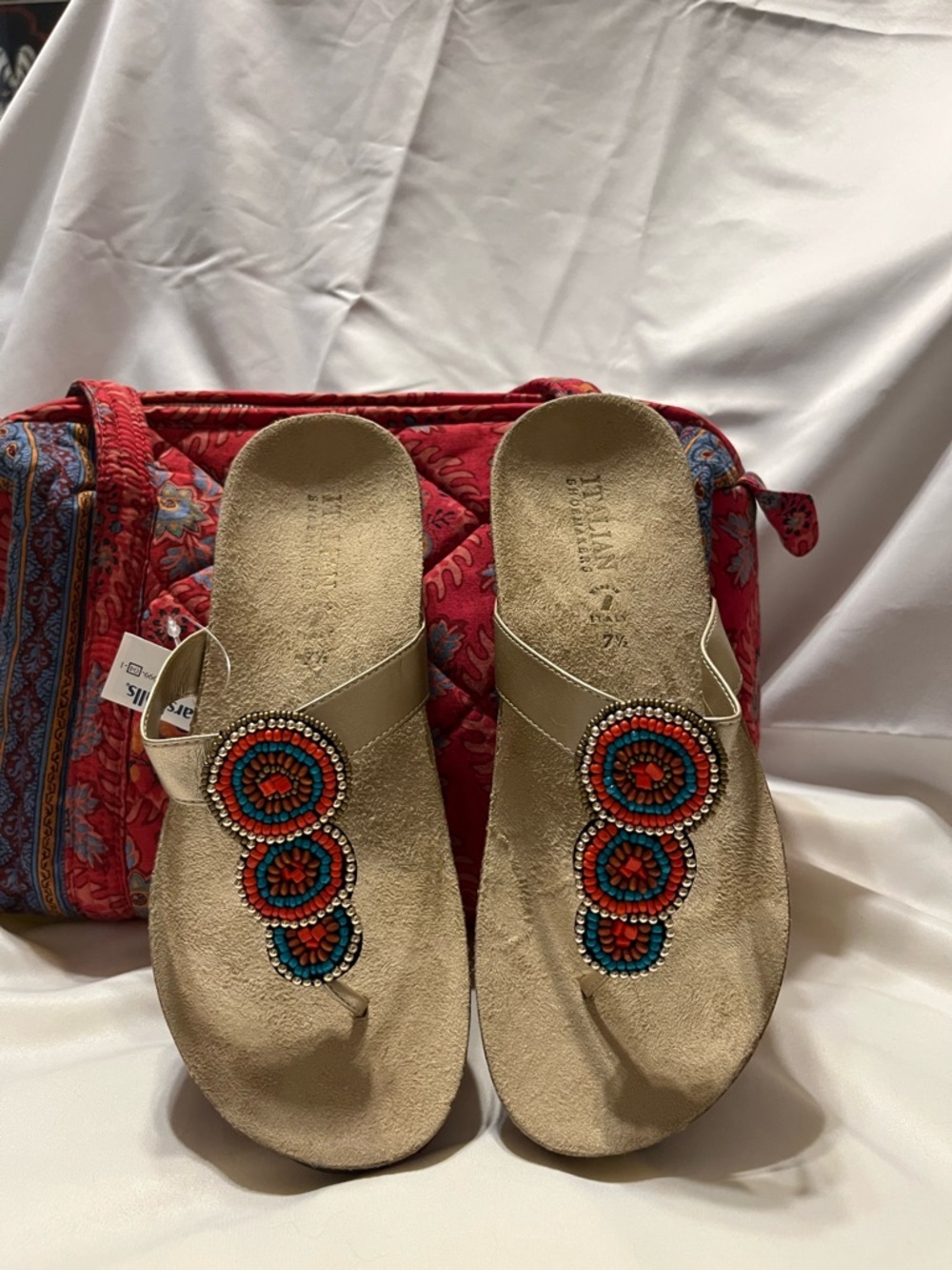 Italian Shoemaker Beaded Thong Sandals with Beaded Accents NWT - Picture 3 of 9